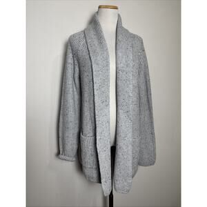 Talbots Chunky Ribbed Knit Cardigan Sweater Sz M Open Shawl Collar Cozy Comfort